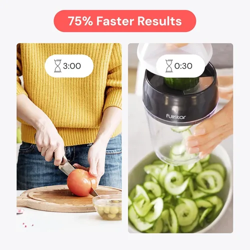 Miniatura 3 de Fullstar - Espiralizador y cortador de verduras con cuchillas de acero inoxidable afiladas, espiralizador para fideos de verduras, espiralizador
