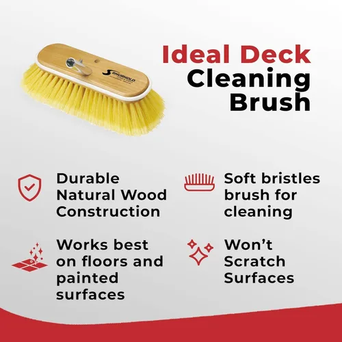 Miniatura 4 de Shurhold Classic 10” Stiff Bristle Deck Brush – Boat Cleaning Brush with Wood Block, Rubber Bumper & Polypropylene Bristles