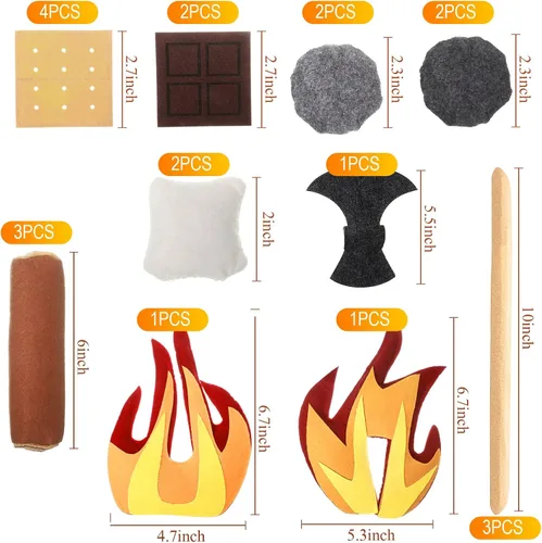 Miniatura 3 de Civaner Juego de juguetes de simulación de fogata para adultos con 2 almohadas de tronco, 2 de felpa falsa de fuego y smores, 20 piezas de fieltro