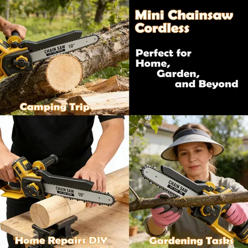 Miniatura 8 de Mini motosierra inalámbrica de 8 y 10 pulgadas, compatible con batería Dewalt de 20 V MAX, motosierras eléctricas sin escobillas para cortar madera