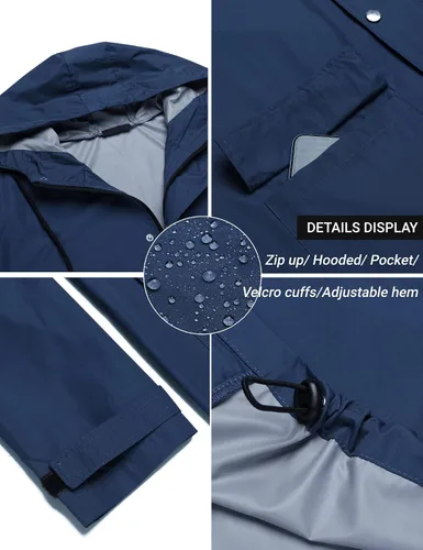 Miniatura 5 de COOFANDY Chaqueta impermeable para hombre con capucha, impermeable, ligera, activa, larga