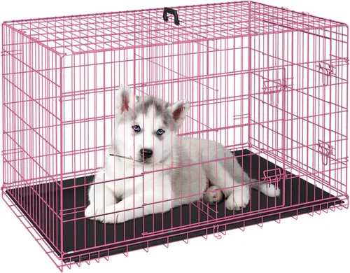 Miniatura 49 de FDW Jaula para perros con doble puerta, jaula plegable de alambre de metal de 36 pulgadas con bandeja extraíble y panel divisor, jaula para mascotas