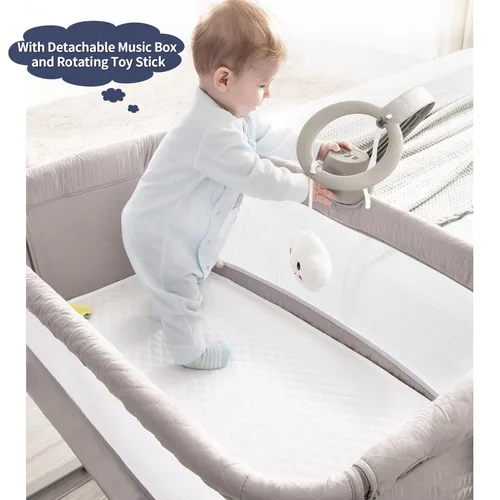 Miniatura 4 de RONBEI Cuna de bebé para el costado de la cama, con malla transpirable, cuna de moisés ajustables en altura para bebé/recién nacido/lactantes Gris