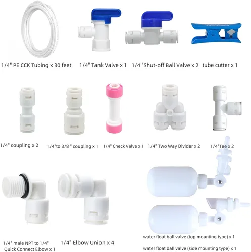 Miniatura 5 de Kit de válvula de flotador de tubo de 1/4 de pulgada para sistema de ósmosis inversa de agua de ósmosis inversa. Kit de línea de agua