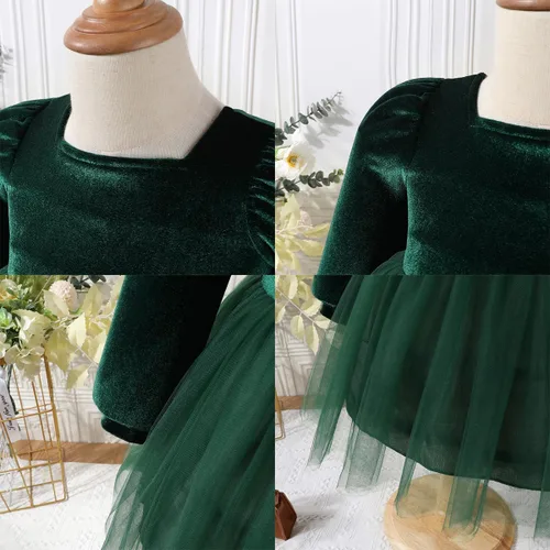 Miniatura 36 de IDOPIP Vestido tutú de terciopelo para niñas pequeñas, vestido de manga larga para princesa, Navidad, cumpleaños, fiesta, boda, vestidos de otoño e