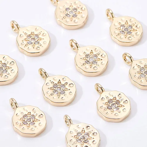Miniatura 6 de BENECREAT 10 dijes redondos planos chapados en oro de 18 quilates de latón para hacer aretes, pulseras, collares, joyas Micro pavimentar zirconia