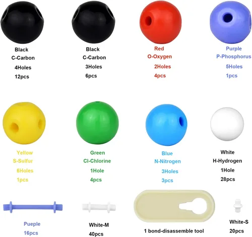 Miniatura 3 de 136pcs Química Orgánica Modelo Molecular Set para Estudiantes y Profesores Inorgánica y Orgánica Química Académica Educación 59 átomos y 76 Enlaces