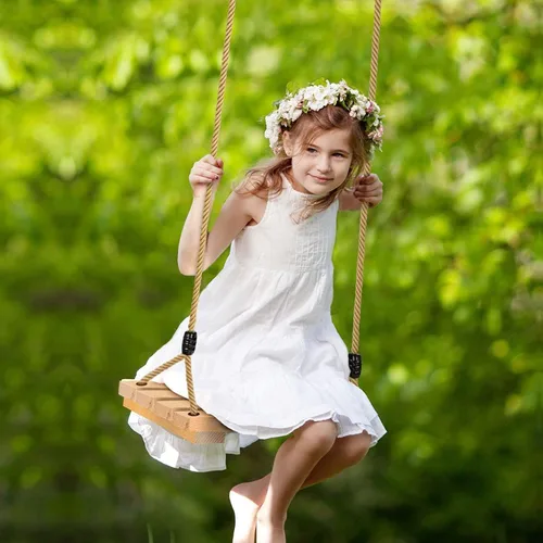 Miniatura 3 de PELLOR Asiento de columpio de madera de haya para colgar de 16.5 x 7.9 x 0.6 pulgadas, juego de columpios de árbol de cuerda ajustable para niños