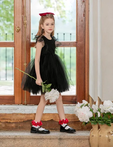 Miniatura 32 de Dicry Calcetines de encaje doble para niñas pequeñas con puños ondulados y volantes grandes para bebés y niños