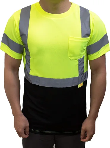 Miniatura 3 de Playeras refractarias de alta visibilidad NY BFS clase 3 con tela antihumedad, parte inferior color negro Verde