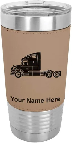Miniatura 21 de LaserGram Taza aislada al vacío de 20 onzas, cabina de camión, grabado personalizado incluido (piel sintética, negro)