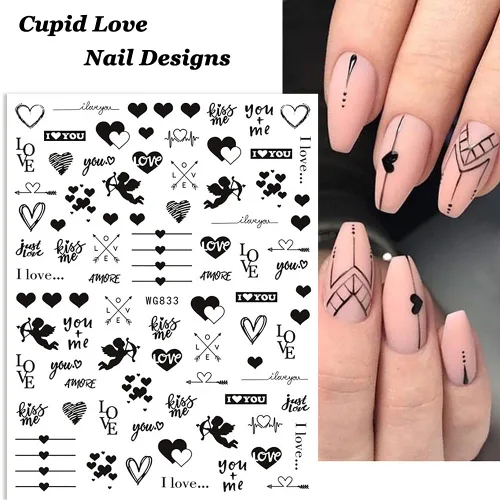 Miniatura 4 de SINSEN Calcomanías de uñas de corazón, 6 hojas de calcomanías de uñas de corazones para mujeres, calcomanías autoadhesivas 3D para arte de uñas