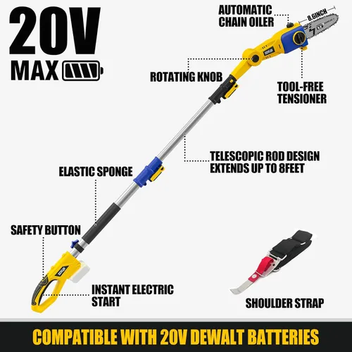 Miniatura 8 de Sierra de poste telescópica inalámbrica de 8.6 pulgadas para batería Dewalt de 20 V (solo herramienta), sierra de poste eléctrica de 14 pies