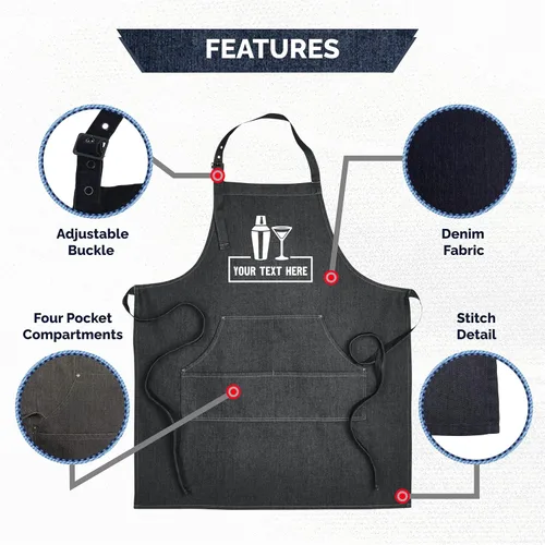 Miniatura 2 de Hot4TShirts Delantal personalizado para hombres y mujeres - Delantal de camarero de mezclilla personalizado con bolsillos - Regalos de bartending