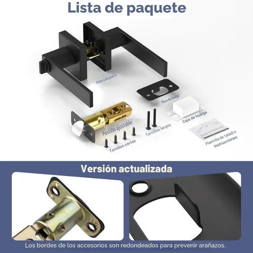 Miniatura 8 de Estmoon Paquete de 5 Manijas de Puerta Negras Mate Pomos de Puerta Interior, Mejoras para el Hogar Cerradura de Puerta de Privacidad sin Llave