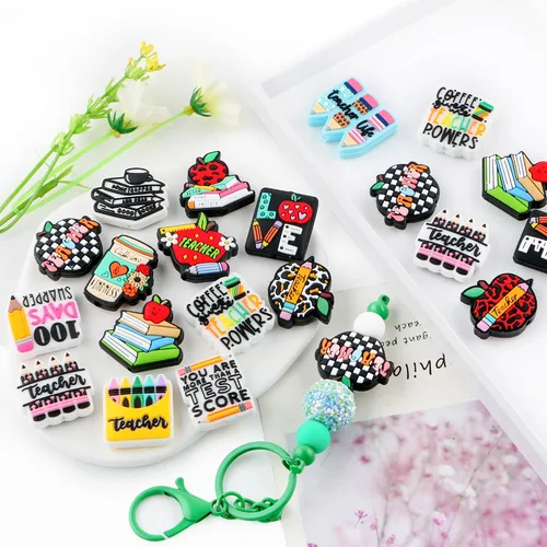 Miniatura 4 de Sunrony 20 cuentas focales de silicona para profesores a granel, patrón de cuentas focales de silicona para hacer llaveros, bolígrafos y decoración