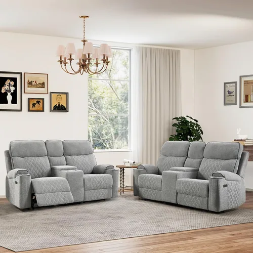 Miniatura 27 de HAOMARKETS Silla reclinable eléctrica para adultos con puerto USB, sofás reclinables eléctricos de tela suave con portavasos de metal, sillas