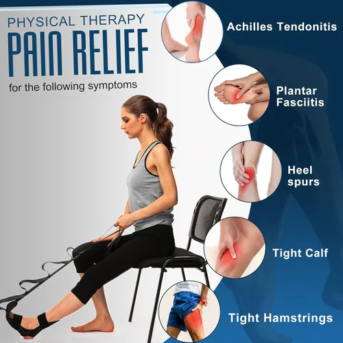 Miniatura 2 de Estirador de Pie y Pantorrilla para Fascitis Plantar, Tendonitis de Aquiles, Espolones de Talón, Pie Caído. Correa de Estiramiento de Yoga para Negro