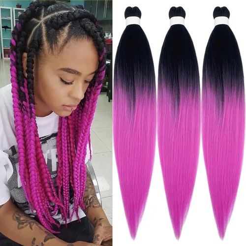 Miniatura 39 de pelo trenzado preestirado marrón, pelo trenzado Kanekalo, pelo trenzado preestirado de 26 pulgadas, 6 paquetes plegados, textura Yaki, extensiones