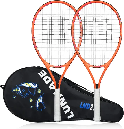 Miniatura 9 de Raqueta de tenis para niños y jóvenes, raqueta de tenis juvenil de 19/21/23/25 pulgadas con cubierta, adecuada para principiantes niños y niñas de 3