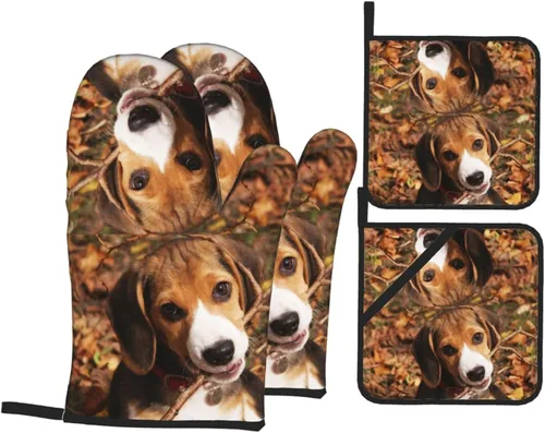 Miniatura 12 de Cavalier King Charles Spaniel - Juego de 4 manoplas para horno y ollas para perros, resistentes al calor, con capa interior de algodón Cavalier King