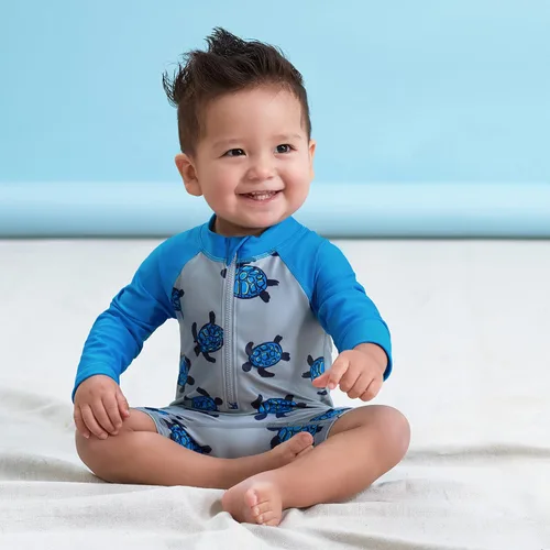 Miniatura 4 de Gerber Traje de baño de manga larga de una pieza con protección solar para niños pequeños