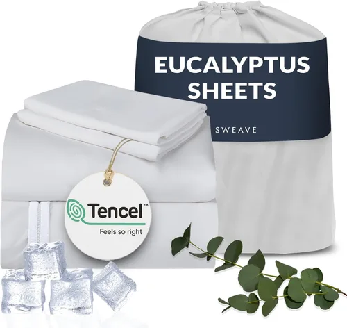 Miniatura 16 de Sábanas de eucalipto: sábanas refrescantes de Tencel de mezcla Queen con algodón egipcio, tejido de percal ultrasuave y transpirable, juego de ropa
