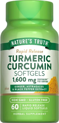 Nature's Truth Complejo de curcumina de cúrcuma | 60 cápsulas blandas | con jengibre, astrágalo y extracto de pimienta negra | Suplemento sin OMG y