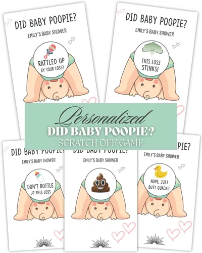 Miniatura 11 de Pin the Poopie on the Diaper Boy Baby Shower Game - Divertido juego de baby shower con divertidas calcomanías vibrantes de Poopie - Para revelación