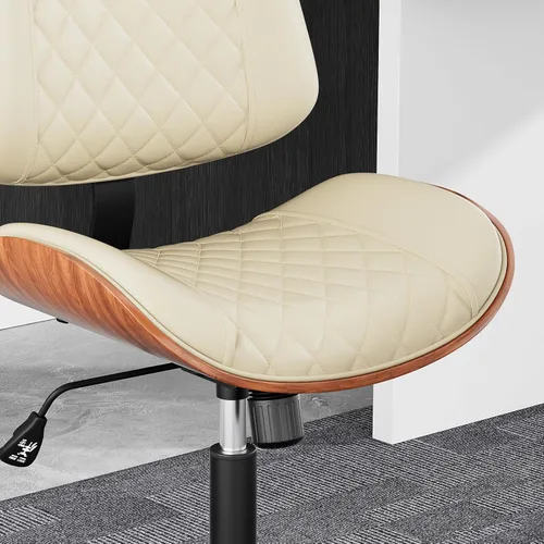 Miniatura 4 de Silla de escritorio de oficina en casa con ruedas giratorias, moderna silla de oficina sin brazos de piel sintética, pequeña silla de computadora