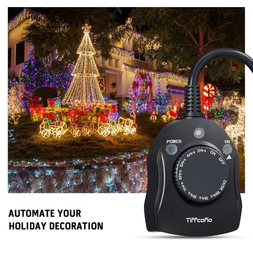 Miniatura 3 de TiFFCOFiO Enchufe Temporizador para Exteriores, Temporizador con Sensor de Luz del Atardecer al Amanecer Resistente a la Intemperie, 2 Enchufes