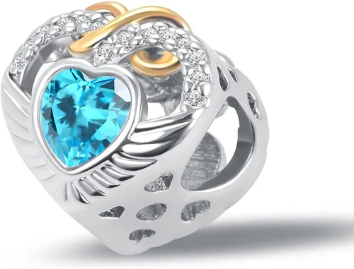 Miniatura 2 de QeenseKc Ene-Dic - Dijes de alas angulares con forma de corazón infinito y corazón calado para pulsera Pandora, Cristal Diamante de imitación