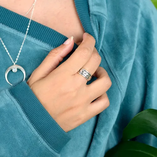 Miniatura 7 de Boho-Magic Anillo giratorio de plata de ley 925 para mujer con luna, estrellas y Saturno