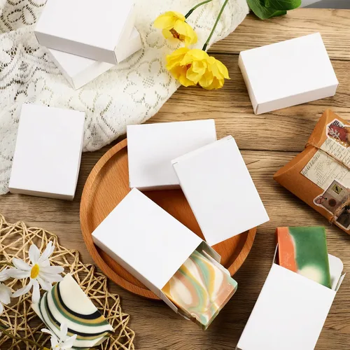 Miniatura 4 de Gersoniel 100 piezas de cajas de jabón kraft para envasado de jabón casero, suministros para fiestas, regalos y envoltorios, 9,7 x 7,1 x 3 cm Blanco
