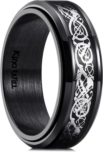 Miniatura 40 de King Will Anillo giratorio de acero inoxidable 316L para hombres y mujeres, 0.315 in de dragón/nudo celta, anillo para ansiedad para aliviar