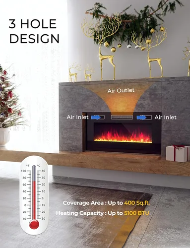 Miniatura 7 de RELAX4LIFE Chimeneas eléctricas empotradas y montadas en la pared de 36 pulgadas, insertos de chimenea eléctrica con control remoto, temporizador