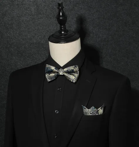 Miniatura 4 de HISDERN Bow Ties for Men Pre-tied Paisley Bow Ties Pocket Square Set Men's Bowtie Wedding Party