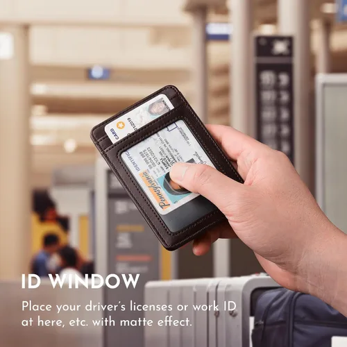 Miniatura 53 de Buffway Billetera delgada para hombre, minimalista con bolsillo frontal delgado, tarjetero de cuero con bloqueo RFID para viajes de trabajo
