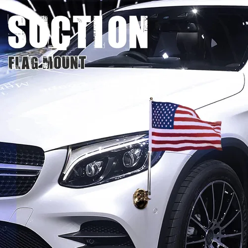 Miniatura 4 de Anley Bandera nacional de Estados Unidos y asta de bandera con soporte de succión de aire, estilo ventosa al aire libre para automóvil, camión