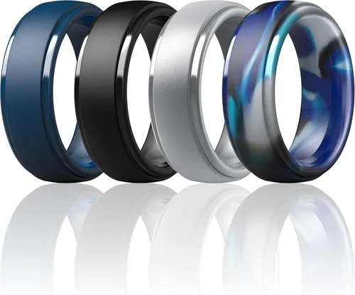 Miniatura 51 de ThunderFit Anillos de boda de silicona para hombre, 0.394 in de ancho y 0.098 in de grosor, paquete múltiple de variedad 1-7