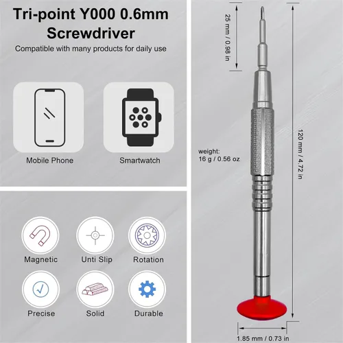 Miniatura 2 de Destornillador de tres alas Y000 de 0.024 in para teléfono celular y reloj inteligente, punta de acero magnética S2, tapa giratoria, agarre