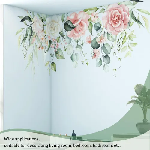 Miniatura 4 de Calcomanías de pared de flores y hojas para despegar y pegar, calcomanías grandes de vinilo floral para colgar, vid extraíble, decoración del hogar