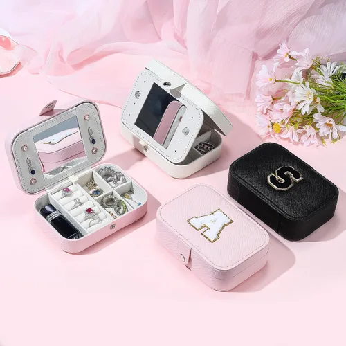Miniatura 7 de Joyero de viaje, caja de joyería mediana, piel sintética impermeable, para mujeres y niñas, organizador, regalos portátiles