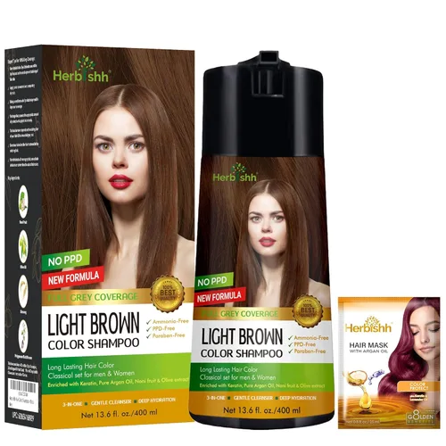 Miniatura 12 de Herbishh - Champú enriquecido con color para cabello gris - Fórmula de tinte para el cabello de larga duración y acondicionador (Marrón dorado)