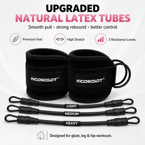 Miniatura 2 de Ankle Resistance Bands with Cuffs, Natural Latex Tubes, 3 Levels for Leg and Glute Workouts, Padded Ankle Straps for Kickbacks, Hip Training and