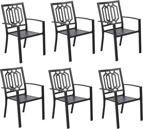 Miniatura 21 de MFSTUDIO Juego de 2 sillas de comedor al aire libre, sillas de metal para patio, sillas de comedor de hierro forjado negro con cojín para terraza