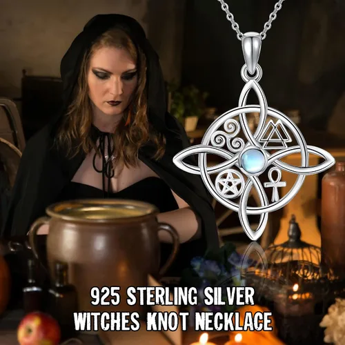 Miniatura 12 de YAFEINI Collar con dije de nudo de bruja de plata de ley, amuleto de bruja de cruz celta, regalo para mujer