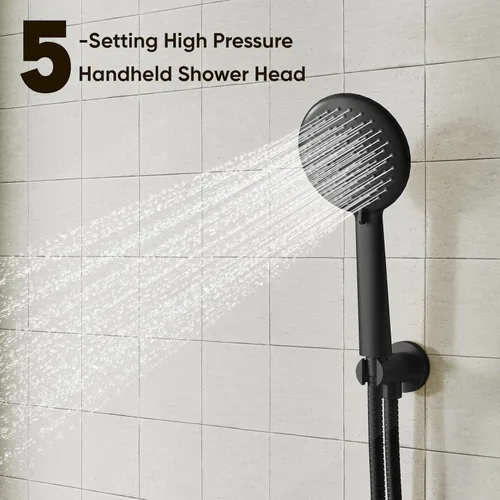 Miniatura 4 de Gabrylly Sistema de regadera negro, juego de grifo de regadera con balance de presión, cabezal de lluvia de acero inoxidable de 30.5 cm con rociador