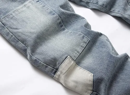 Miniatura 4 de FREDD MARSHALL Pantalones de mezclilla lavados estilo motociclista estilo hip hop, rasgados, desgastados, rasgados, desgastados, para hombre