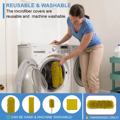 Miniatura 6 de Plumeros mejorados para limpieza (6 unidades), plumero de ventilador de techo con poste de extensión grueso de 100 pulgadas, plumero largo Amarillo
